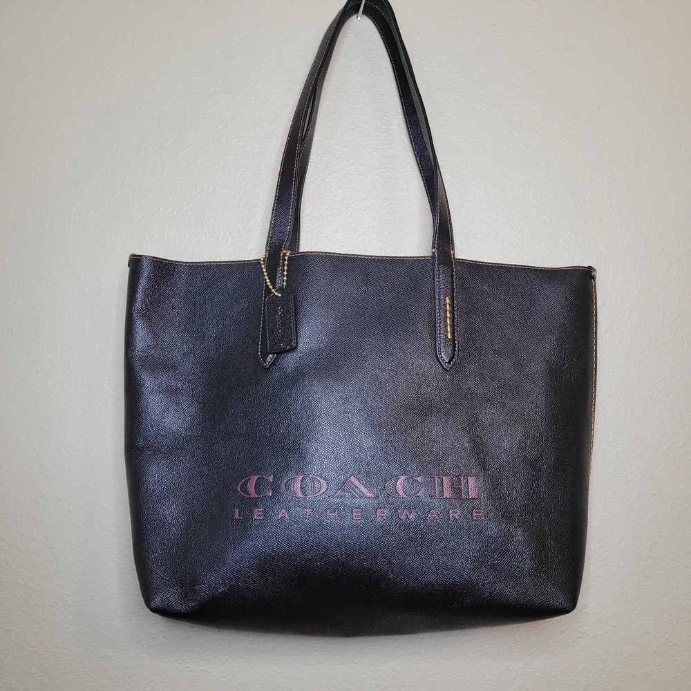 COACH Highline Crossgrain Black Leather Open Shoulder Bag Tote L1822 EUC